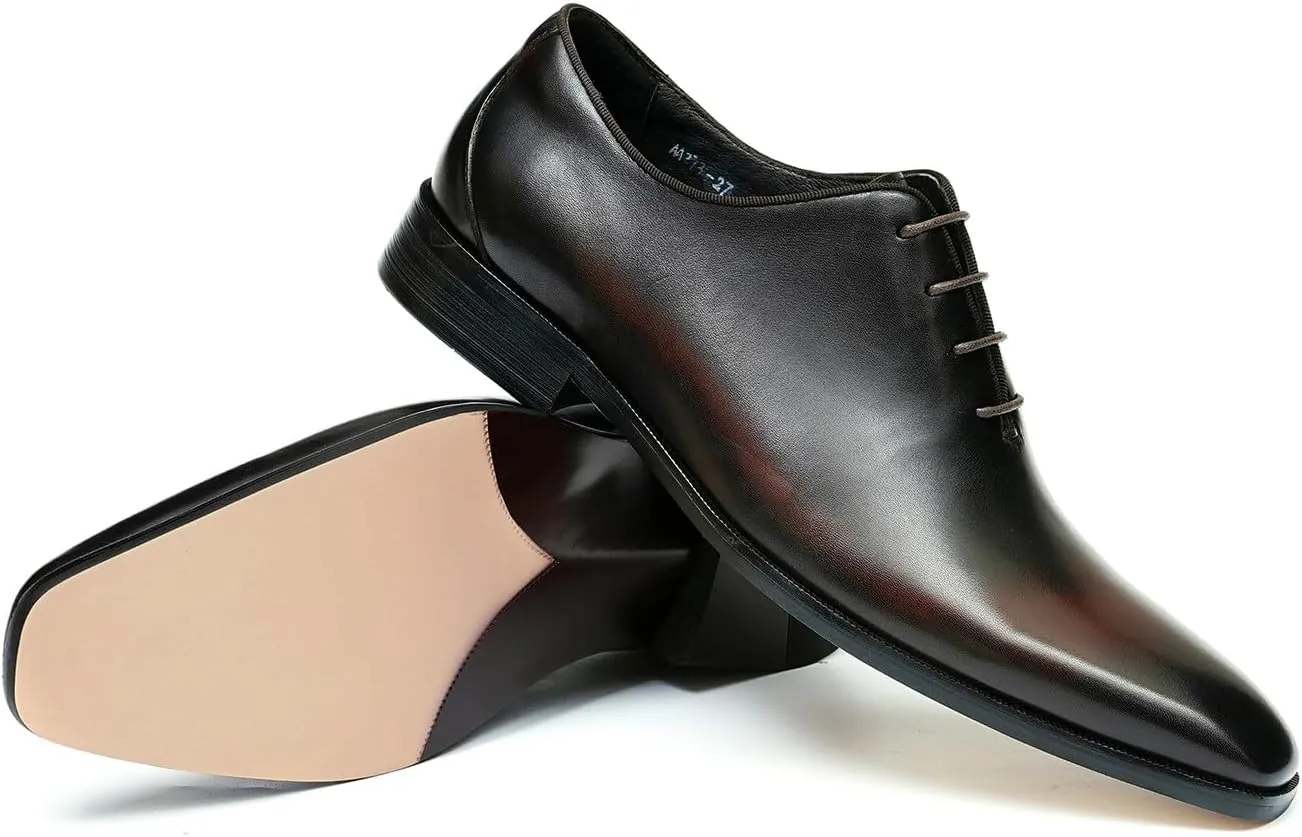 Santimon Mens Oxfords Formal Dress Genuine Leather Point Toe Derby Fashion Comfortable Tuxedo Business Causal Whole Cut Oxford Wedding Brown Prom Shoes for Men