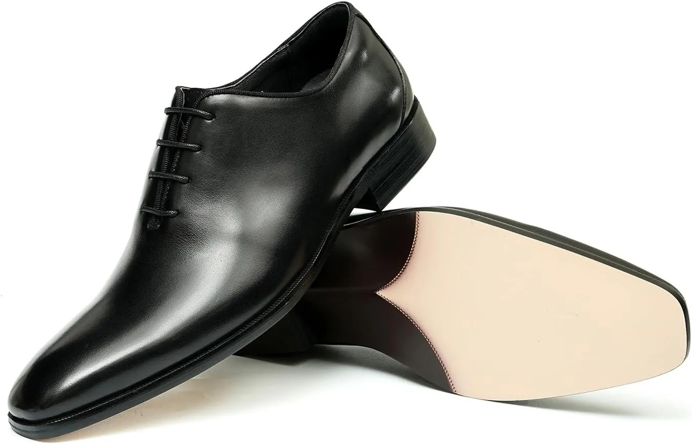 Santimon Mens Oxfords Formal Dress Genuine Leather Point Toe Derby Fashion Comfortable Tuxedo Business Causal Whole Cut Oxford Wedding Brown Prom Shoes for Men
