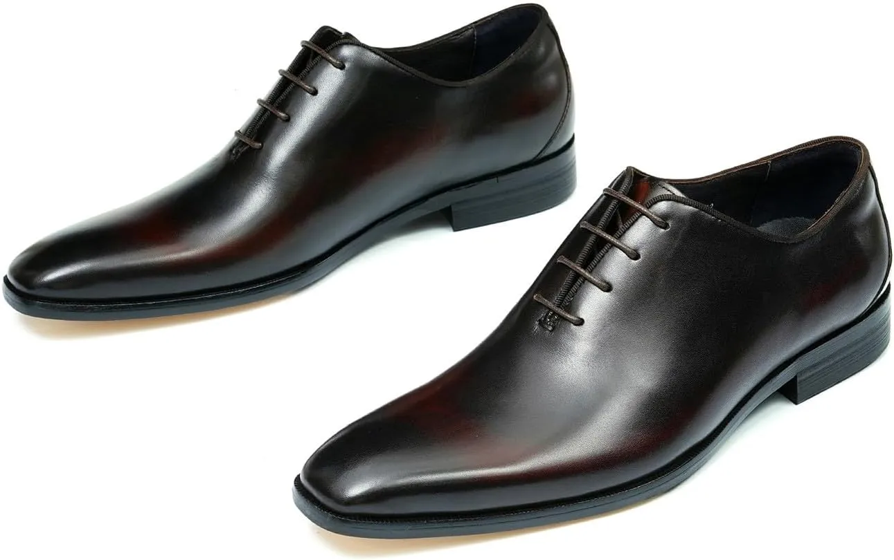 Santimon Mens Oxfords Formal Dress Genuine Leather Point Toe Derby Fashion Comfortable Tuxedo Business Causal Whole Cut Oxford Wedding Brown Prom Shoes for Men