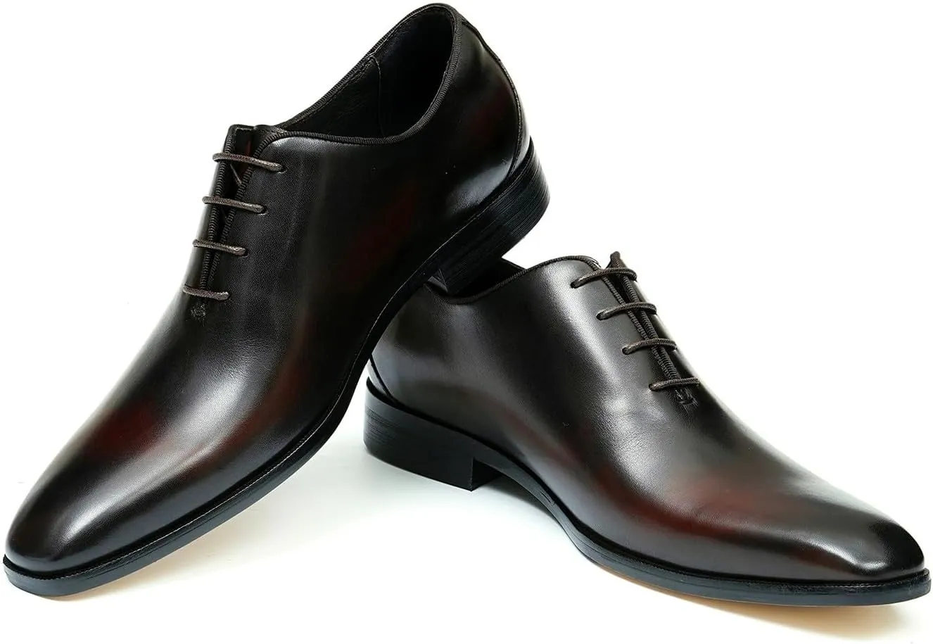 Santimon Mens Oxfords Formal Dress Genuine Leather Point Toe Derby Fashion Comfortable Tuxedo Business Causal Whole Cut Oxford Wedding Brown Prom Shoes for Men