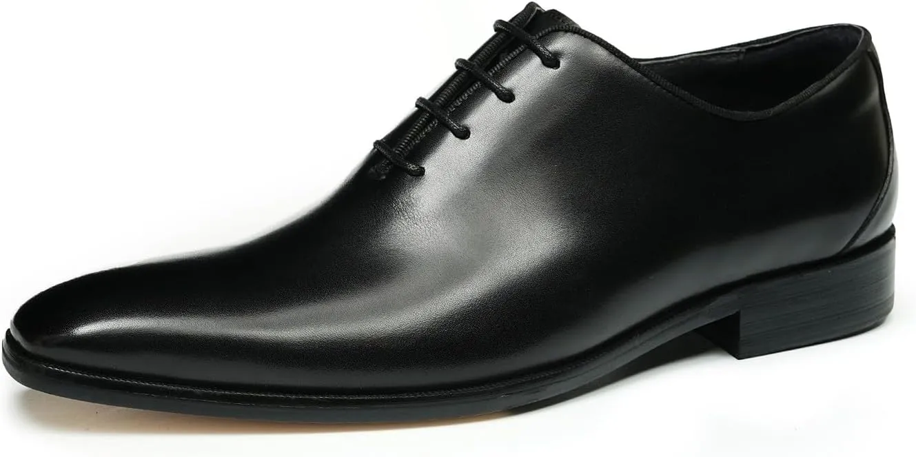 Santimon Mens Oxfords Formal Dress Genuine Leather Point Toe Derby Fashion Comfortable Tuxedo Business Causal Whole Cut Oxford Wedding Brown Prom Shoes for Men