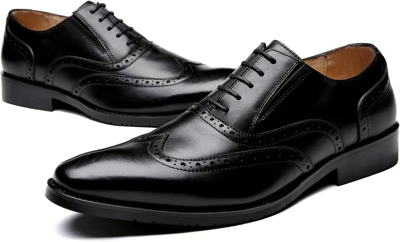 Santimon Men's Oxfords Formal Dress Genuine Leather Wingtips Oxfords Shoes Fashion Casual Derby Business Shoes