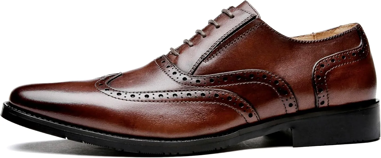 Santimon Men's Oxfords Formal Dress Genuine Leather Wingtips Oxfords Shoes Fashion Casual Derby Business Shoes