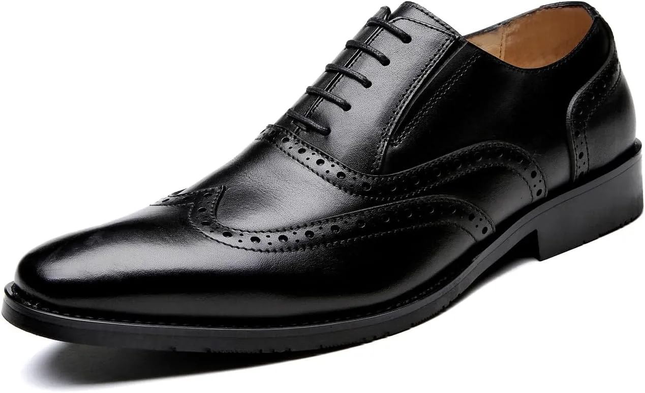 Santimon Men's Oxfords Formal Dress Genuine Leather Wingtips Oxfords Shoes Fashion Casual Derby Business Shoes