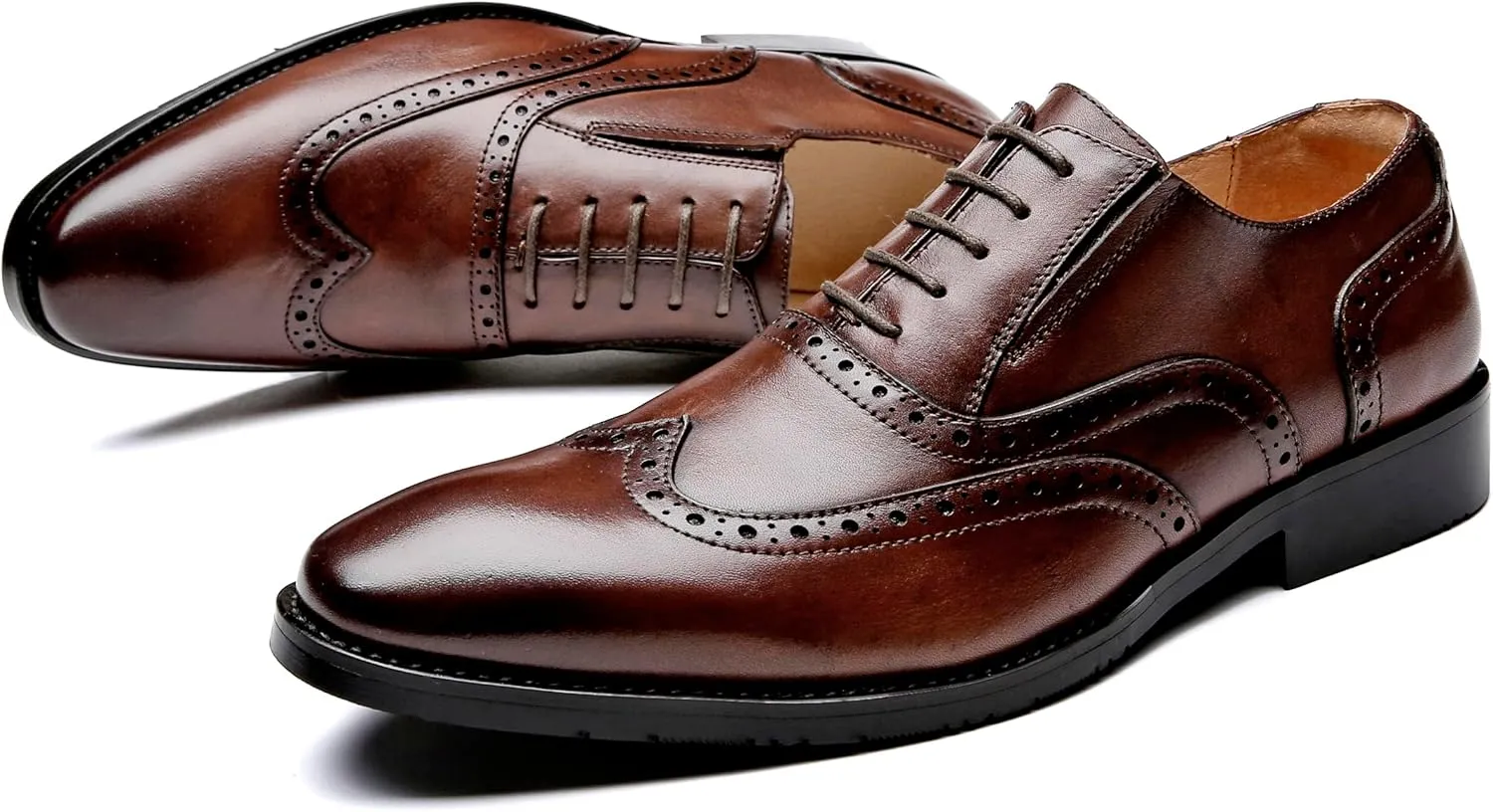 Santimon Men's Oxfords Formal Dress Genuine Leather Wingtips Oxfords Shoes Fashion Casual Derby Business Shoes