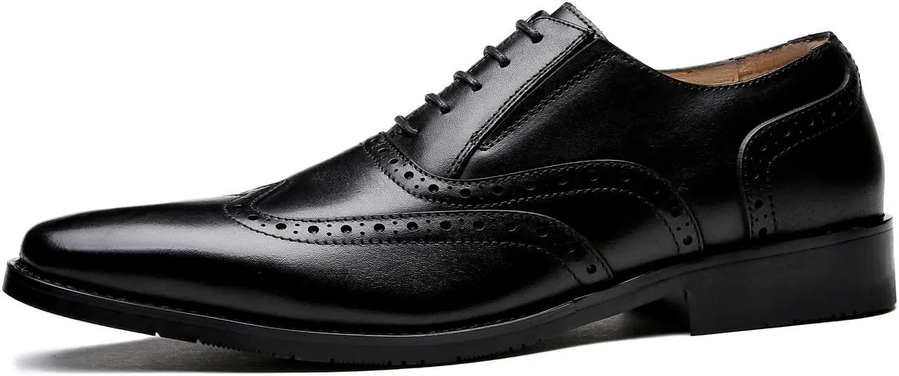 Santimon Men's Oxfords Formal Dress Genuine Leather Wingtips Oxfords Shoes Fashion Casual Derby Business Shoes
