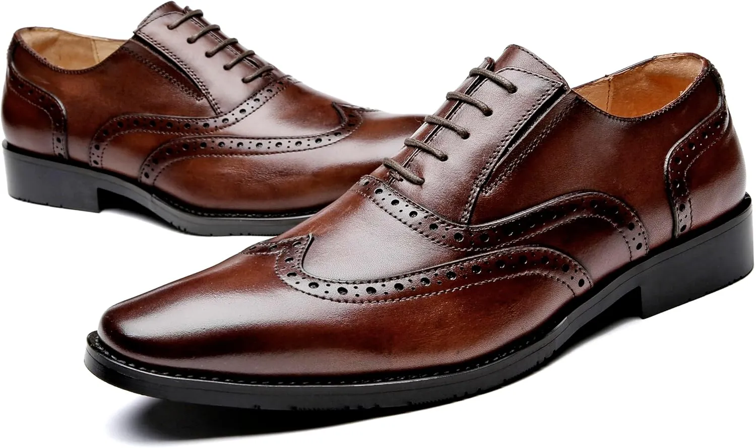 Santimon Men's Oxfords Formal Dress Genuine Leather Wingtips Oxfords Shoes Fashion Casual Derby Business Shoes