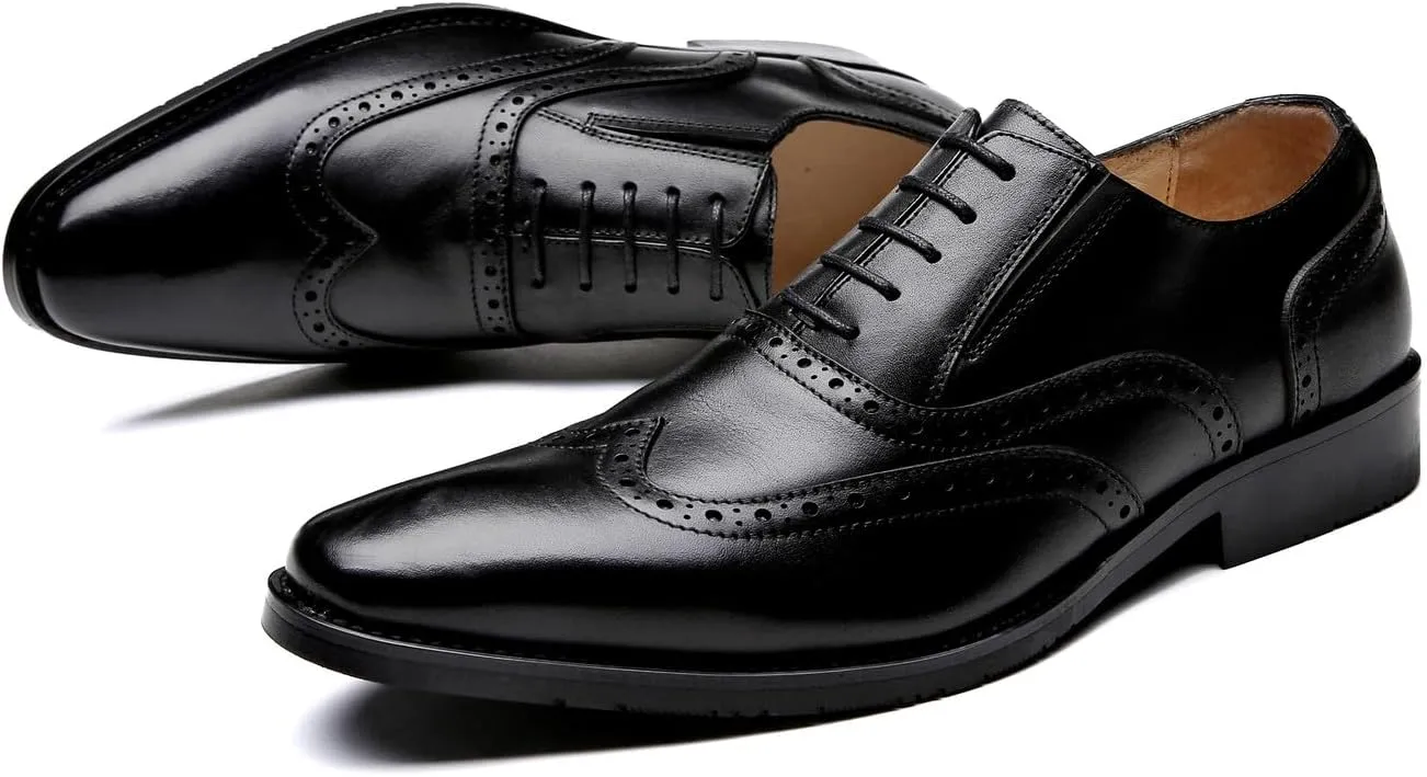Santimon Men's Oxfords Formal Dress Genuine Leather Wingtips Oxfords Shoes Fashion Casual Derby Business Shoes
