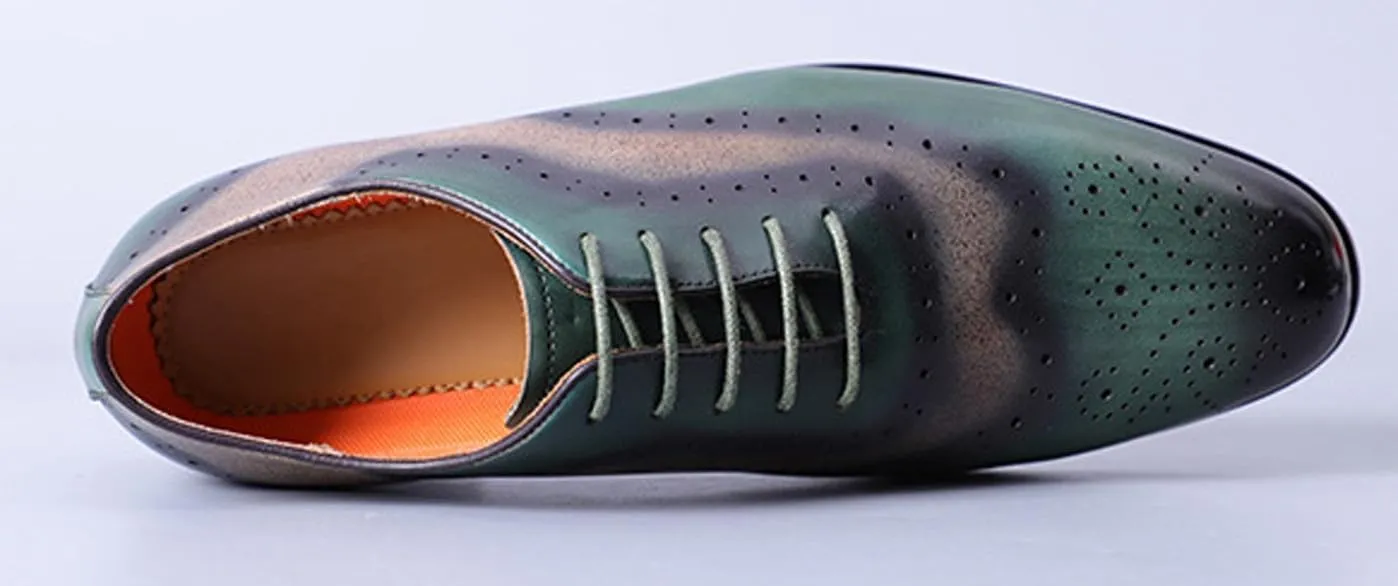 Santimon Mens Oxfords Formal Dress Green Shoes -Genuine Leather Derby Suit Shoes for Weddings & Business - Comfortable & Fashion Wingtips Brgues Oxfords Shoes