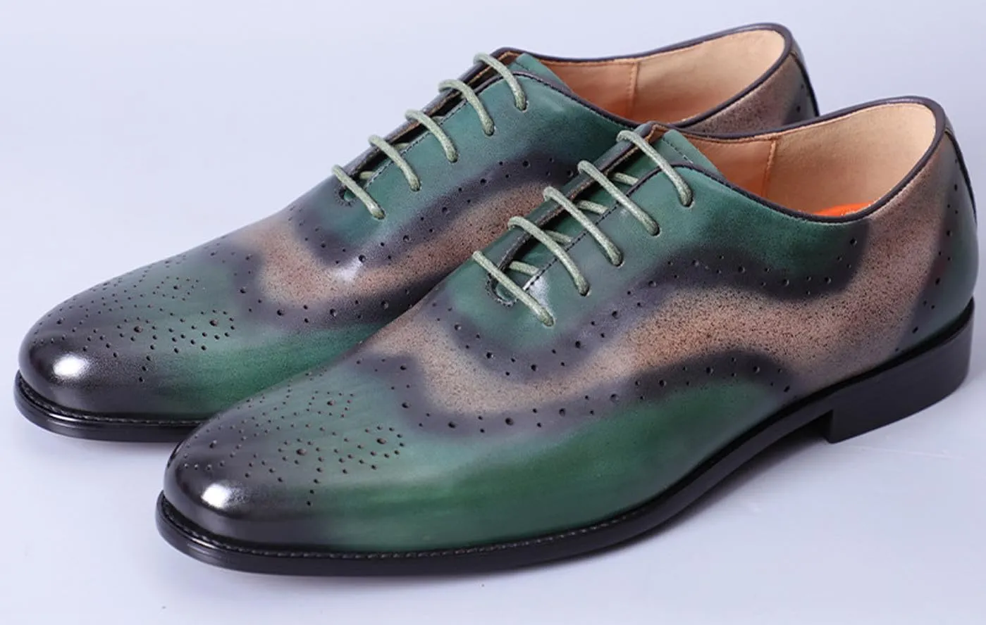 Santimon Mens Oxfords Formal Dress Green Shoes -Genuine Leather Derby Suit Shoes for Weddings & Business - Comfortable & Fashion Wingtips Brgues Oxfords Shoes