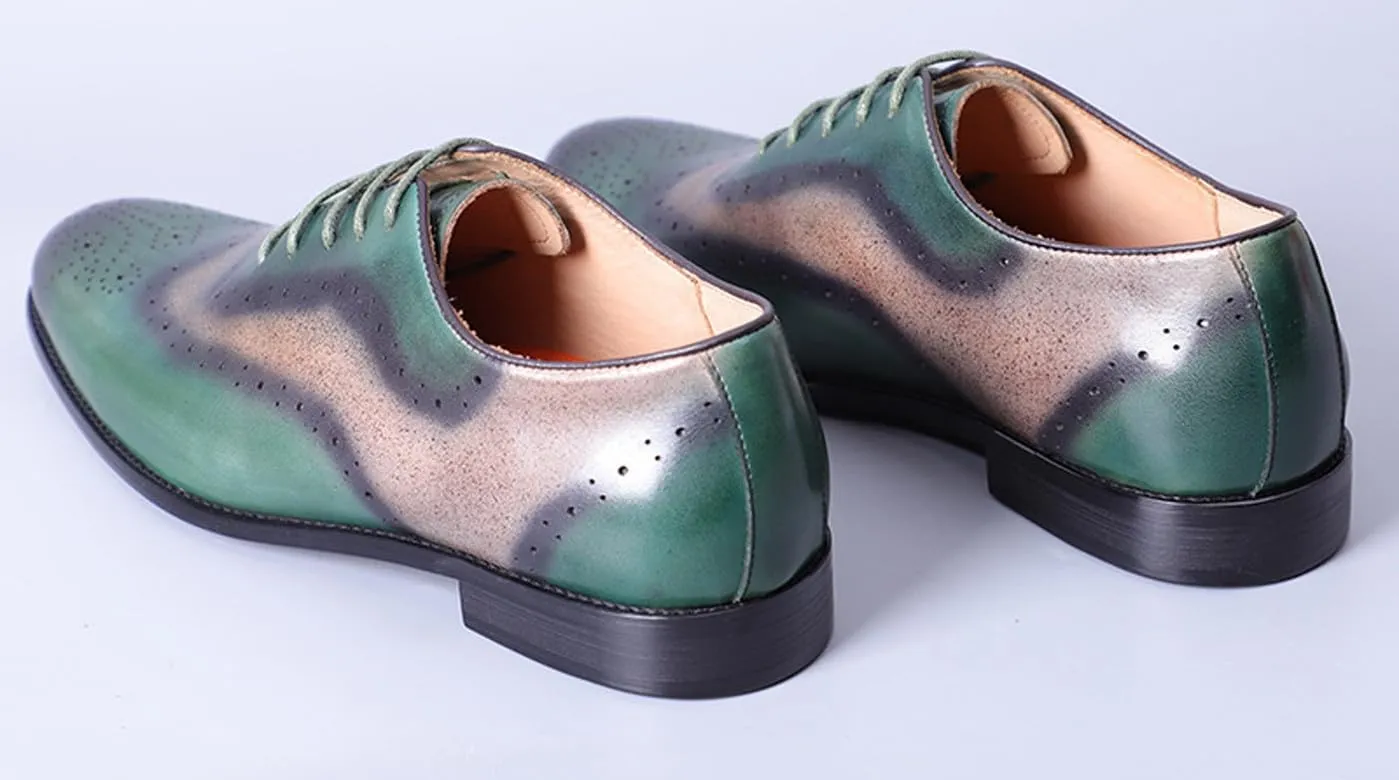 Santimon Mens Oxfords Formal Dress Green Shoes -Genuine Leather Derby Suit Shoes for Weddings & Business - Comfortable & Fashion Wingtips Brgues Oxfords Shoes