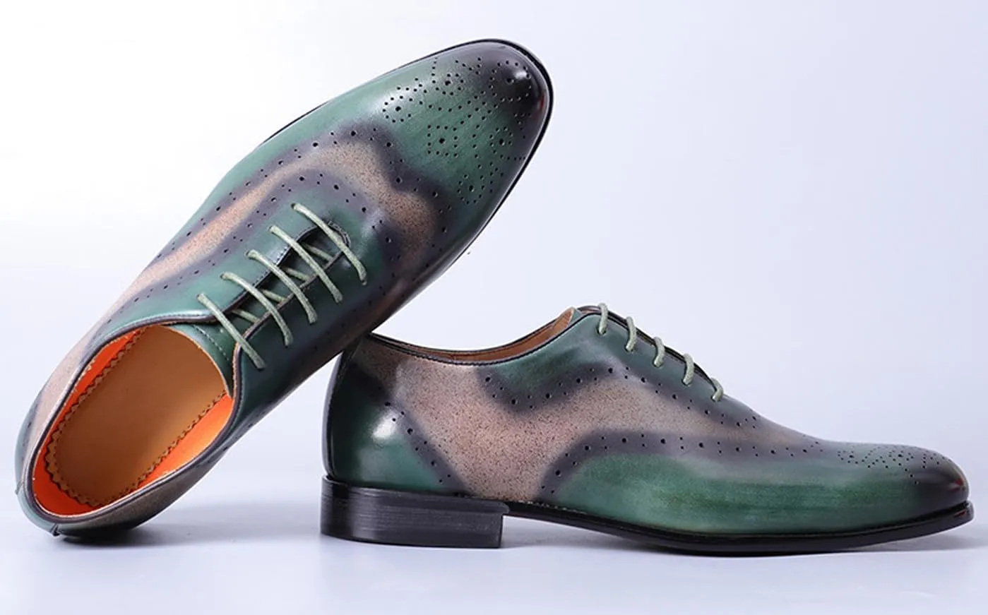 Santimon Mens Oxfords Formal Dress Green Shoes -Genuine Leather Derby Suit Shoes for Weddings & Business - Comfortable & Fashion Wingtips Brgues Oxfords Shoes