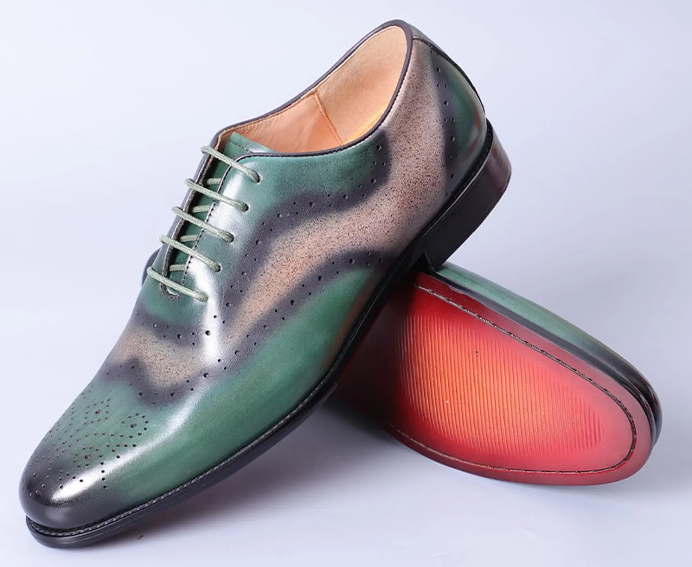 Santimon Mens Oxfords Formal Dress Green Shoes -Genuine Leather Derby Suit Shoes for Weddings & Business - Comfortable & Fashion Wingtips Brgues Oxfords Shoes