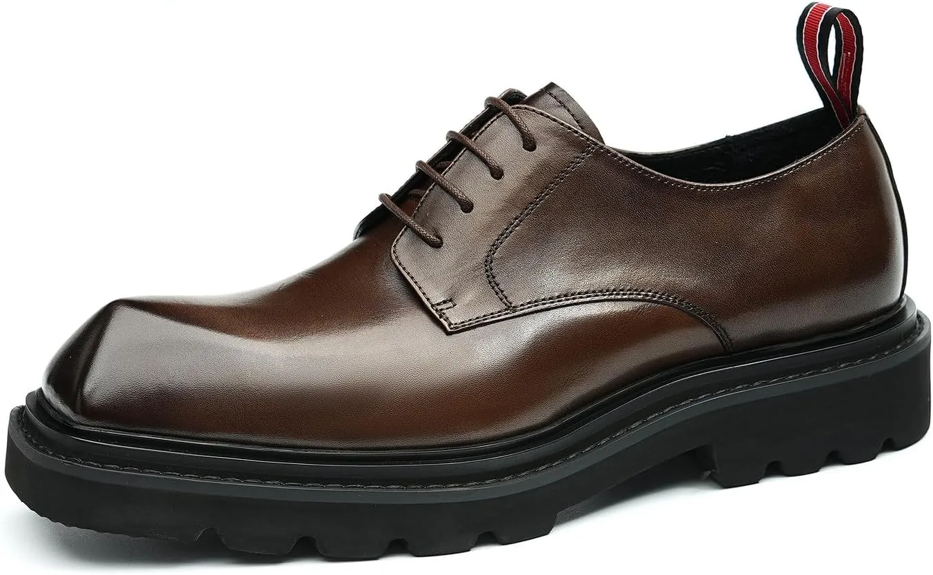 Santimon Men's Oxfords Formal Dress Leather Derby Business Tuxedo Casual Lightweight Square Toe Shoes Wedding Prom Shoes for Men