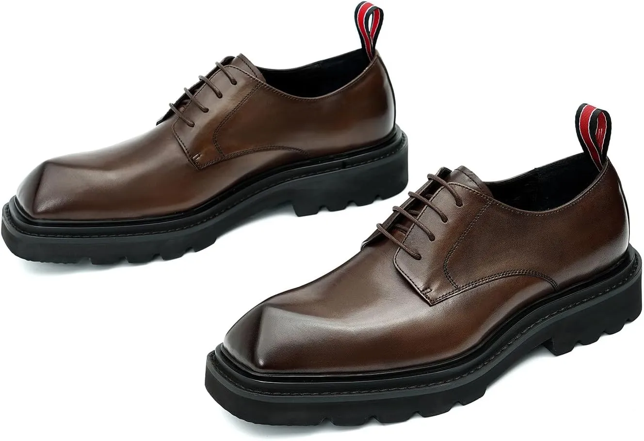 Santimon Men's Oxfords Formal Dress Leather Derby Business Tuxedo Casual Lightweight Square Toe Shoes Wedding Prom Shoes for Men