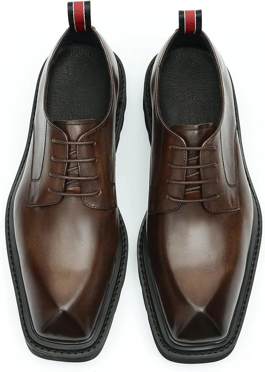 Santimon Men's Oxfords Formal Dress Leather Derby Business Tuxedo Casual Lightweight Square Toe Shoes Wedding Prom Shoes for Men