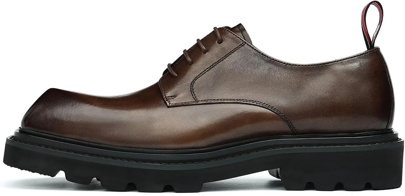 Santimon Men's Oxfords Formal Dress Leather Derby Business Tuxedo Casual Lightweight Square Toe Shoes Wedding Prom Shoes for Men