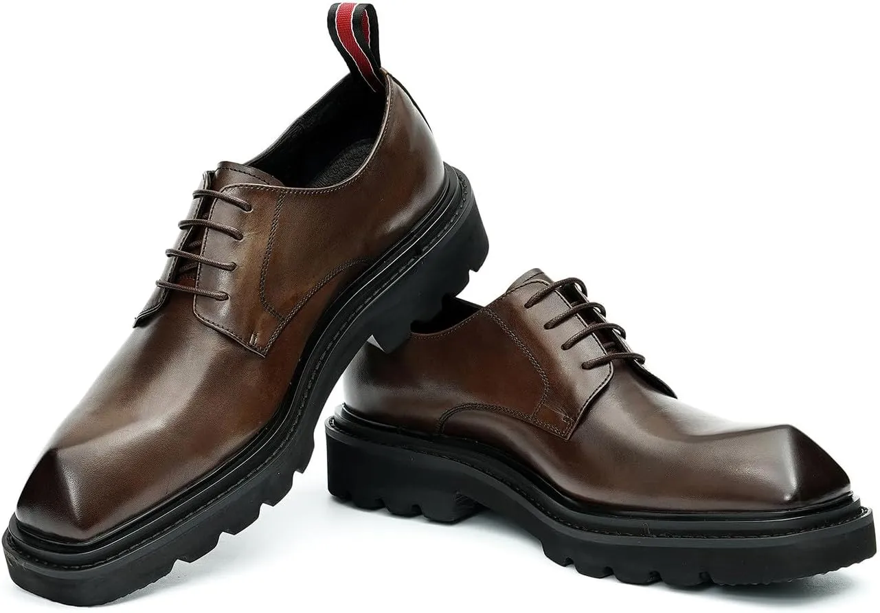 Santimon Men's Oxfords Formal Dress Leather Derby Business Tuxedo Casual Lightweight Square Toe Shoes Wedding Prom Shoes for Men