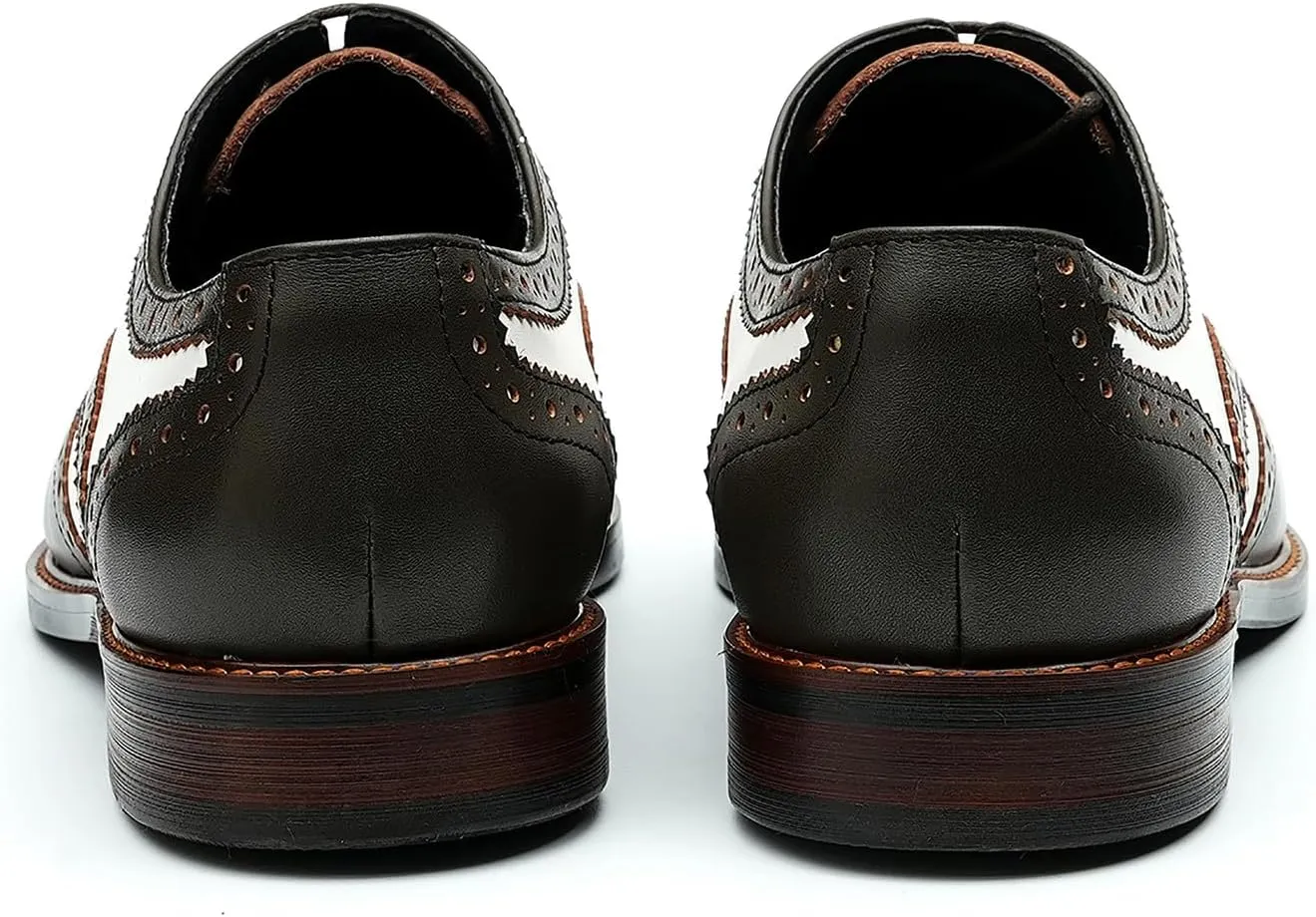 Santimon Men's Oxfords Formal Dress Leather Derby Fashion Business Tuxedo Casual Two Tone Wingtips Brogues Oxfords Wedding Prom Shoes for Men