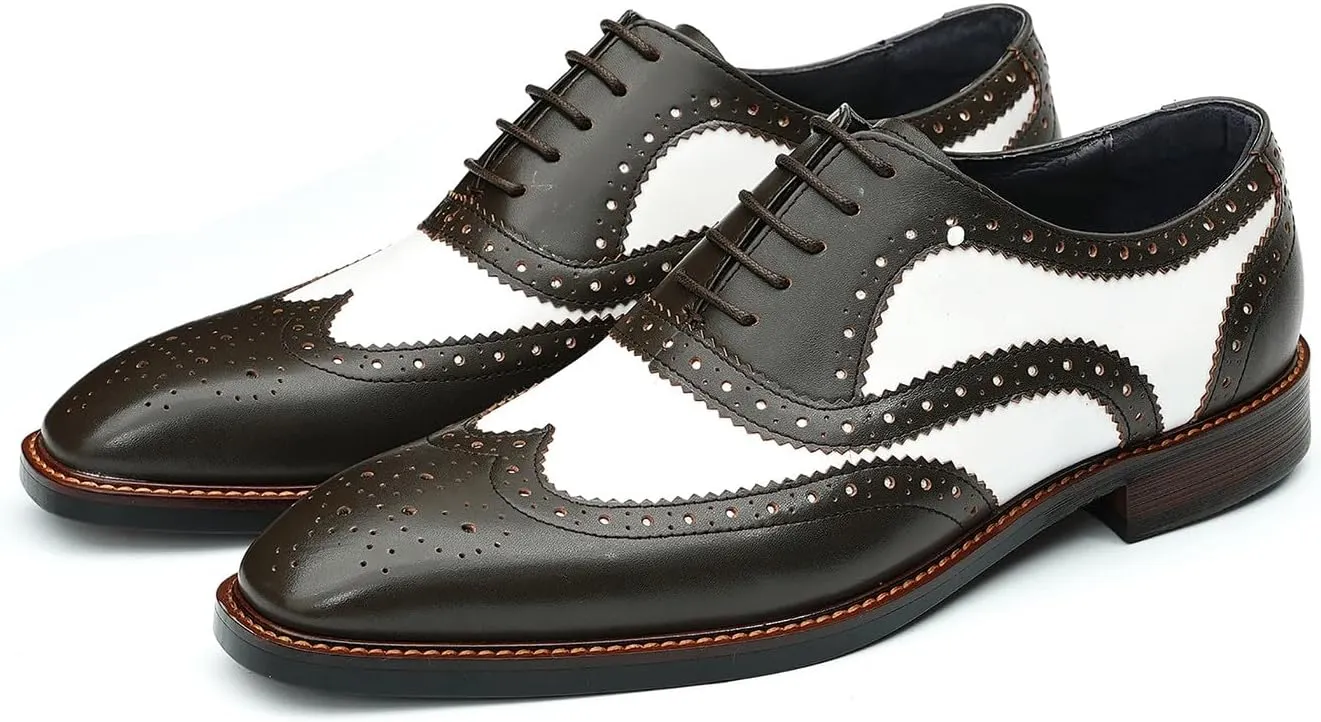 Santimon Men's Oxfords Formal Dress Leather Derby Fashion Business Tuxedo Casual Two Tone Wingtips Brogues Oxfords Wedding Prom Shoes for Men