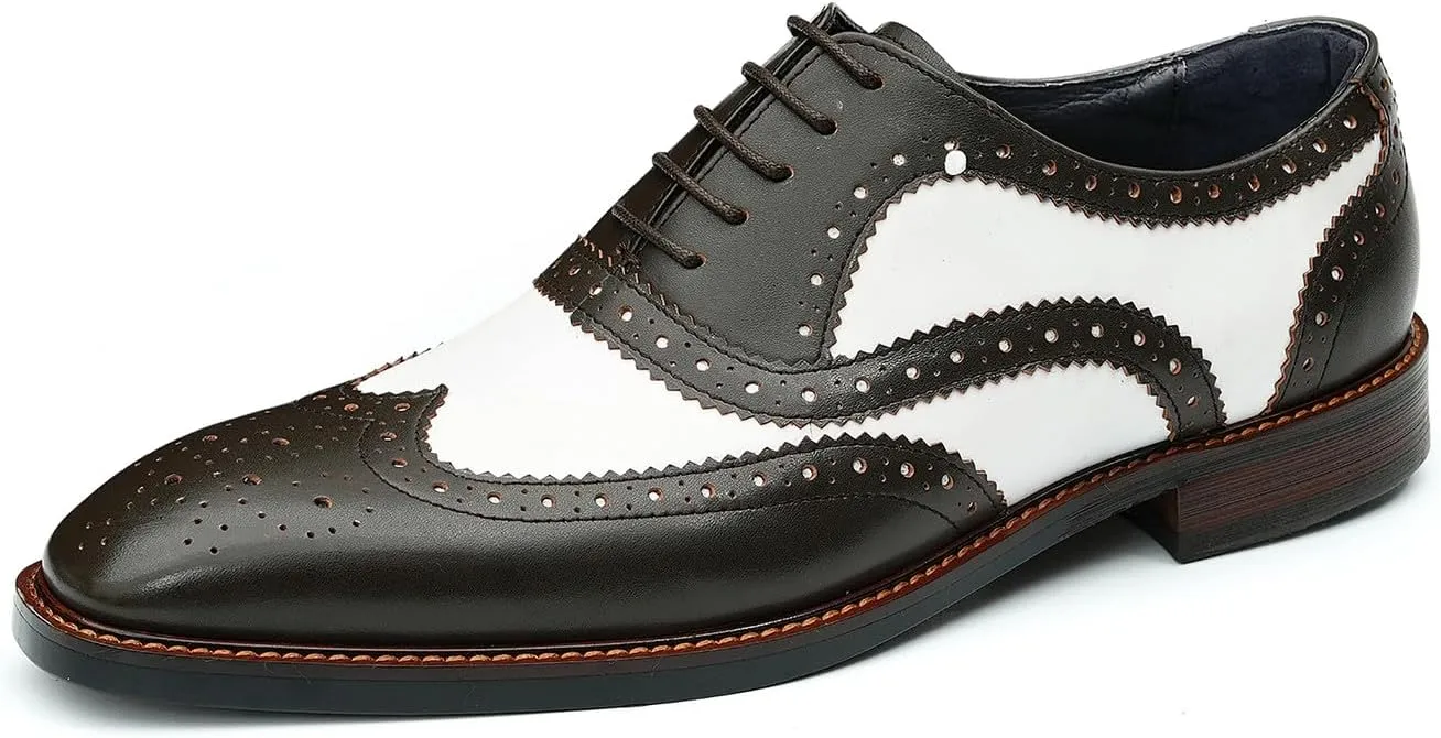 Santimon Men's Oxfords Formal Dress Leather Derby Fashion Business Tuxedo Casual Two Tone Wingtips Brogues Oxfords Wedding Prom Shoes for Men