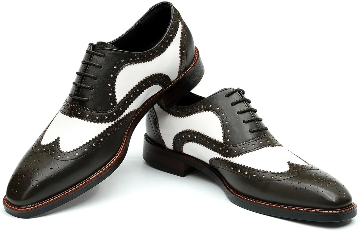 Santimon Men's Oxfords Formal Dress Leather Derby Fashion Business Tuxedo Casual Two Tone Wingtips Brogues Oxfords Wedding Prom Shoes for Men