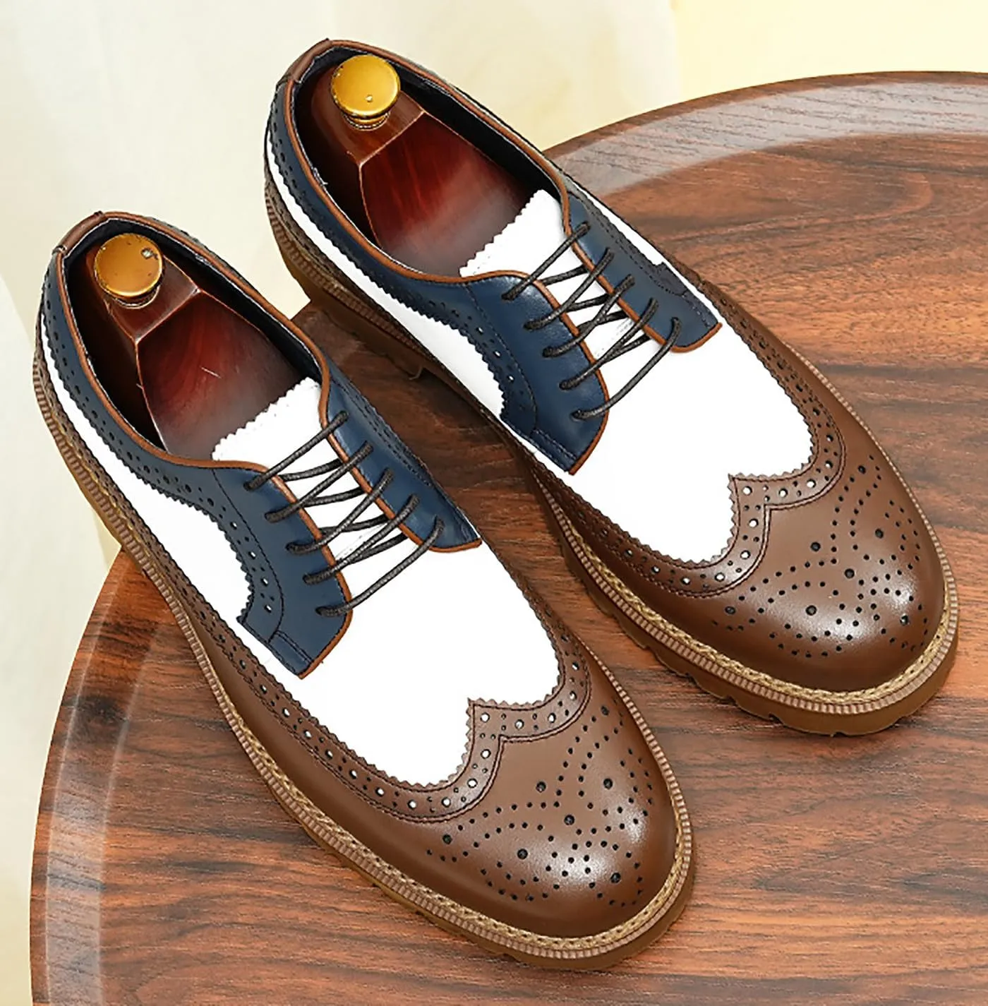 Santimon Men's Oxfords Formal Dress Leather Wingtip Oxford Fashion Business Wedding Prom Tuxedo Casual Derby Walking Shoes for Men