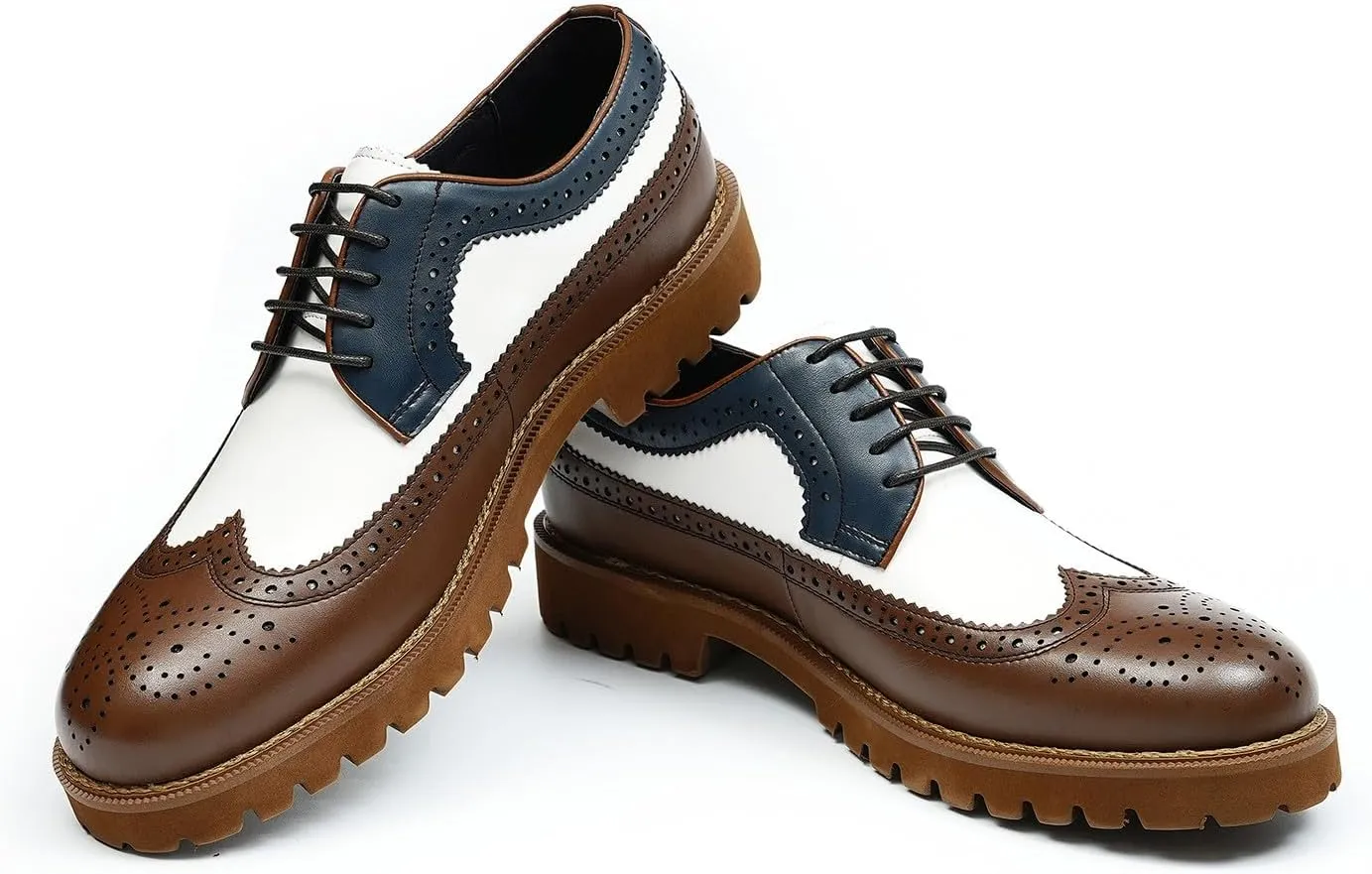 Santimon Men's Oxfords Formal Dress Leather Wingtip Oxford Fashion Business Wedding Prom Tuxedo Casual Derby Walking Shoes for Men