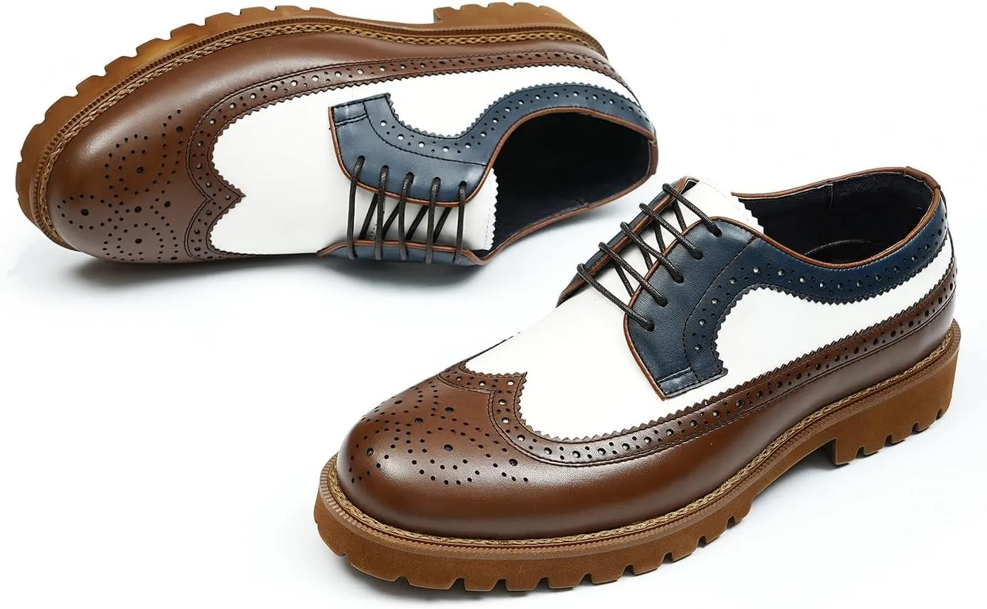 Santimon Men's Oxfords Formal Dress Leather Wingtip Oxford Fashion Business Wedding Prom Tuxedo Casual Derby Walking Shoes for Men