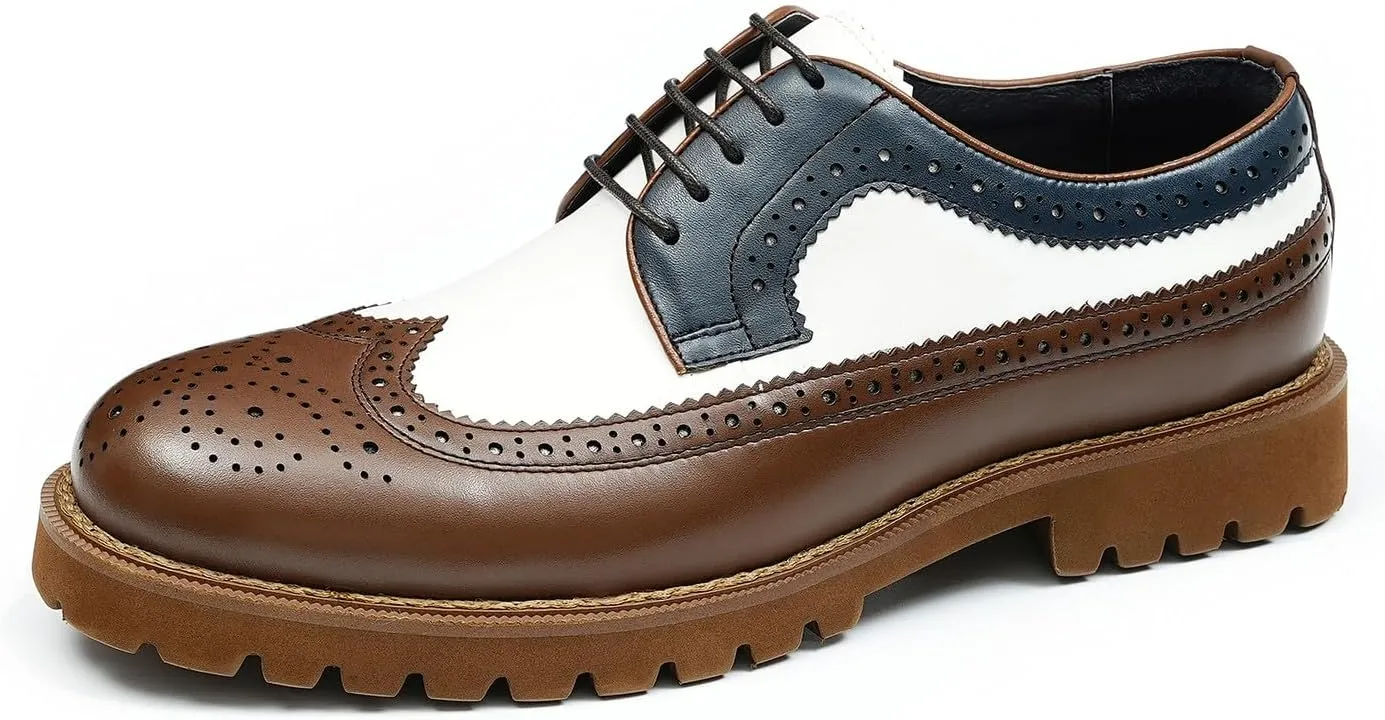 Santimon Men's Oxfords Formal Dress Leather Wingtip Oxford Fashion Business Wedding Prom Tuxedo Casual Derby Walking Shoes for Men