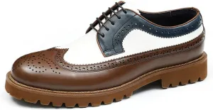 Santimon Men's Oxfords Formal Dress Leather Wingtip Oxford Fashion Business Wedding Prom Tuxedo Casual Derby Walking Shoes for Men