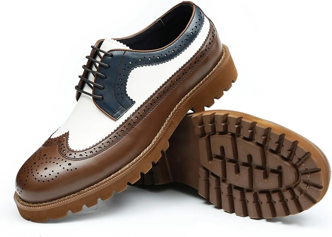 Santimon Men's Oxfords Formal Dress Leather Wingtip Oxford Fashion Business Wedding Prom Tuxedo Casual Derby Walking Shoes for Men