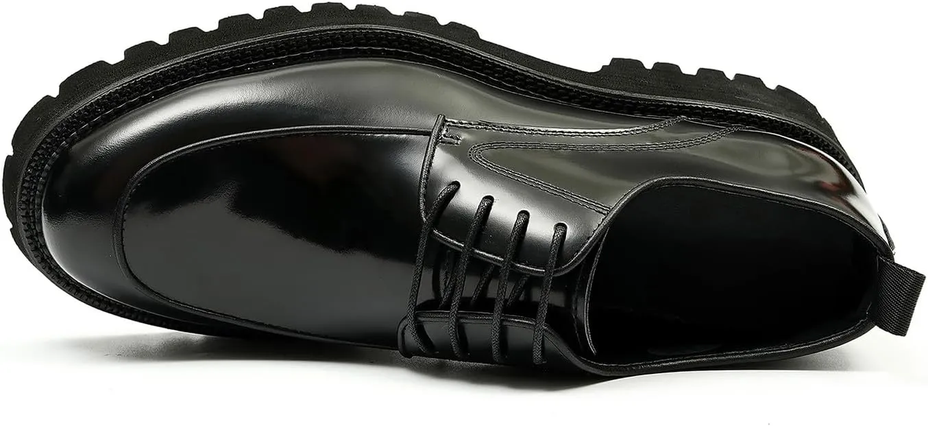 Santimon Mens Oxfords Formal Dress Patent Leather Oxfords Fashion Thick Sole Derby Comfortable Business Casual Wedding Tuxedo Prom Shoes for Men