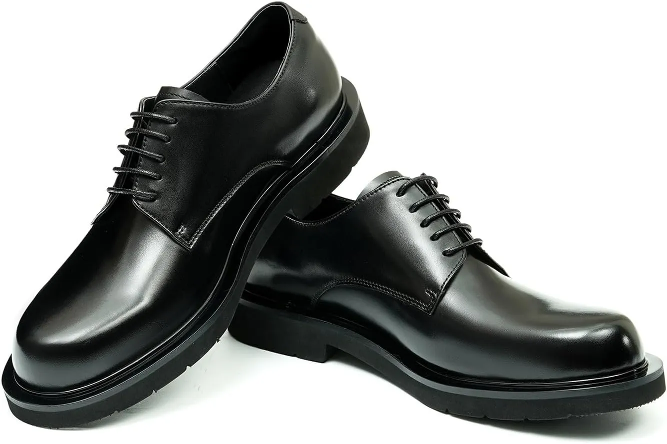 Santimon Oxfords Shoes for Men Formal Dress Derby Genunie Leather Plain Toe Modern Suit Shoes Men's Fashion Lightweight Prom Wedding Tuxedo Business Causal Comfortable Shoes
