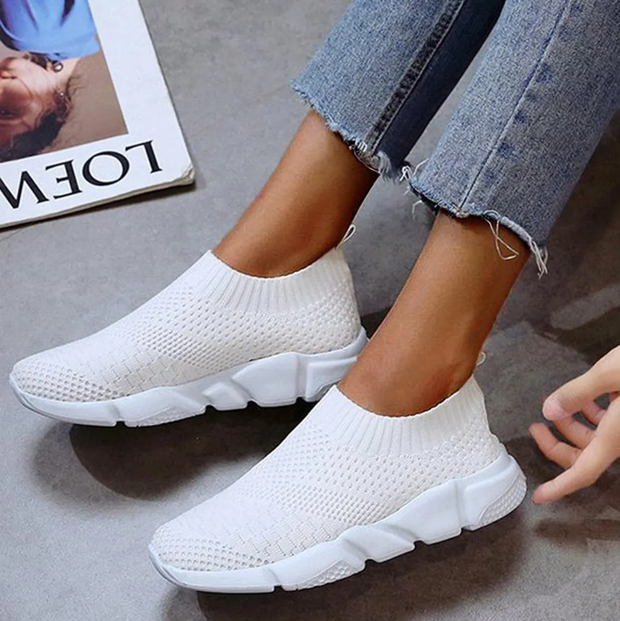 SBGMoSJ Women's Sneakers Size 9 Slip On Non Slip Nurse Shoes for Women Womens Slip On Shoes Wide White High Top Sneakers for Women Slip On Sneakers Woman