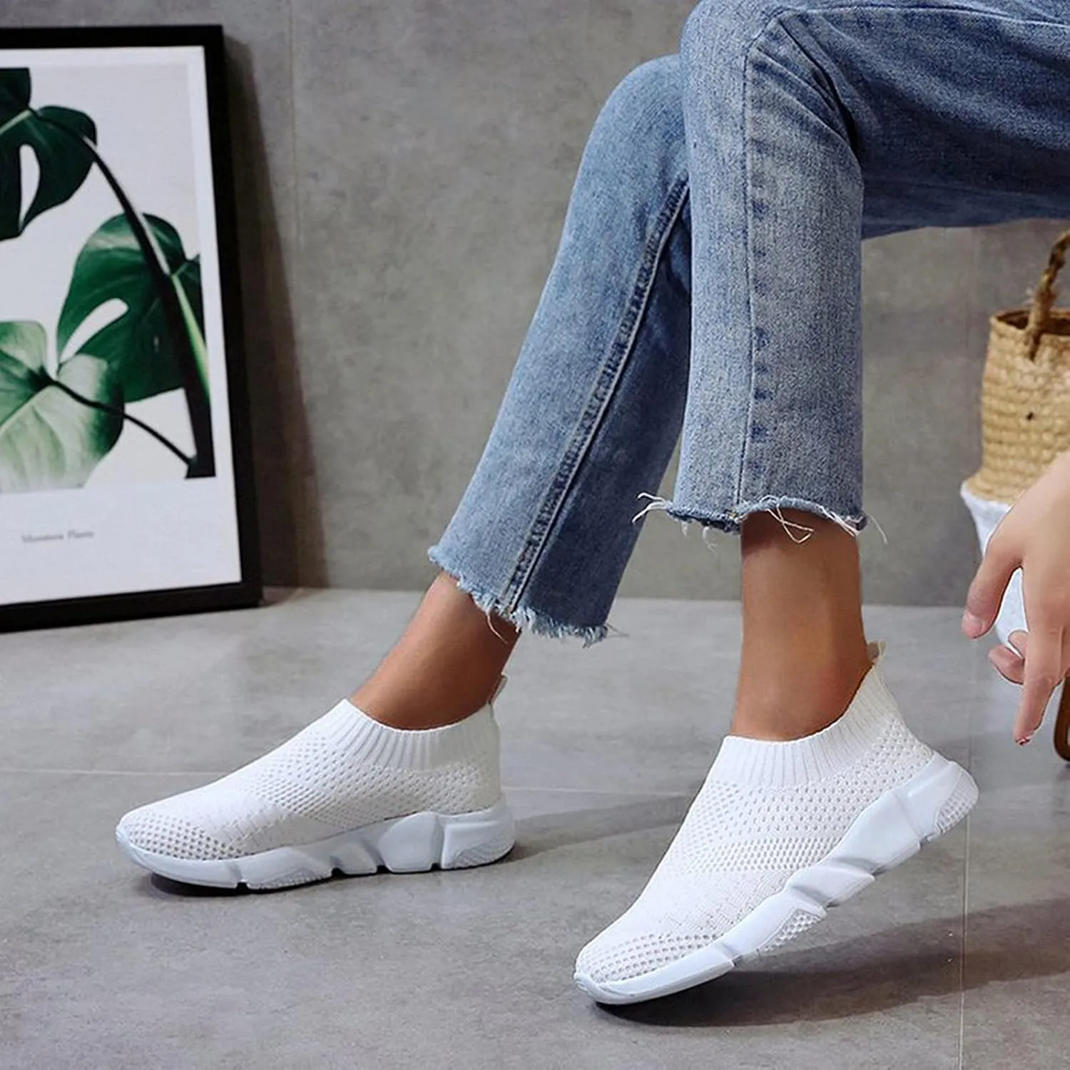 SBGMoSJ Women's Sneakers Size 9 Slip On Non Slip Nurse Shoes for Women Womens Slip On Shoes Wide White High Top Sneakers for Women Slip On Sneakers Woman