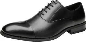 Single Season Dress Oxford for Men Lace Up Cap Toe Breathable Round Toe Genuine Leather Slip Resistant Rubber Sole Block Heel Low Top Non Slip Prom Very Popular Among Young People