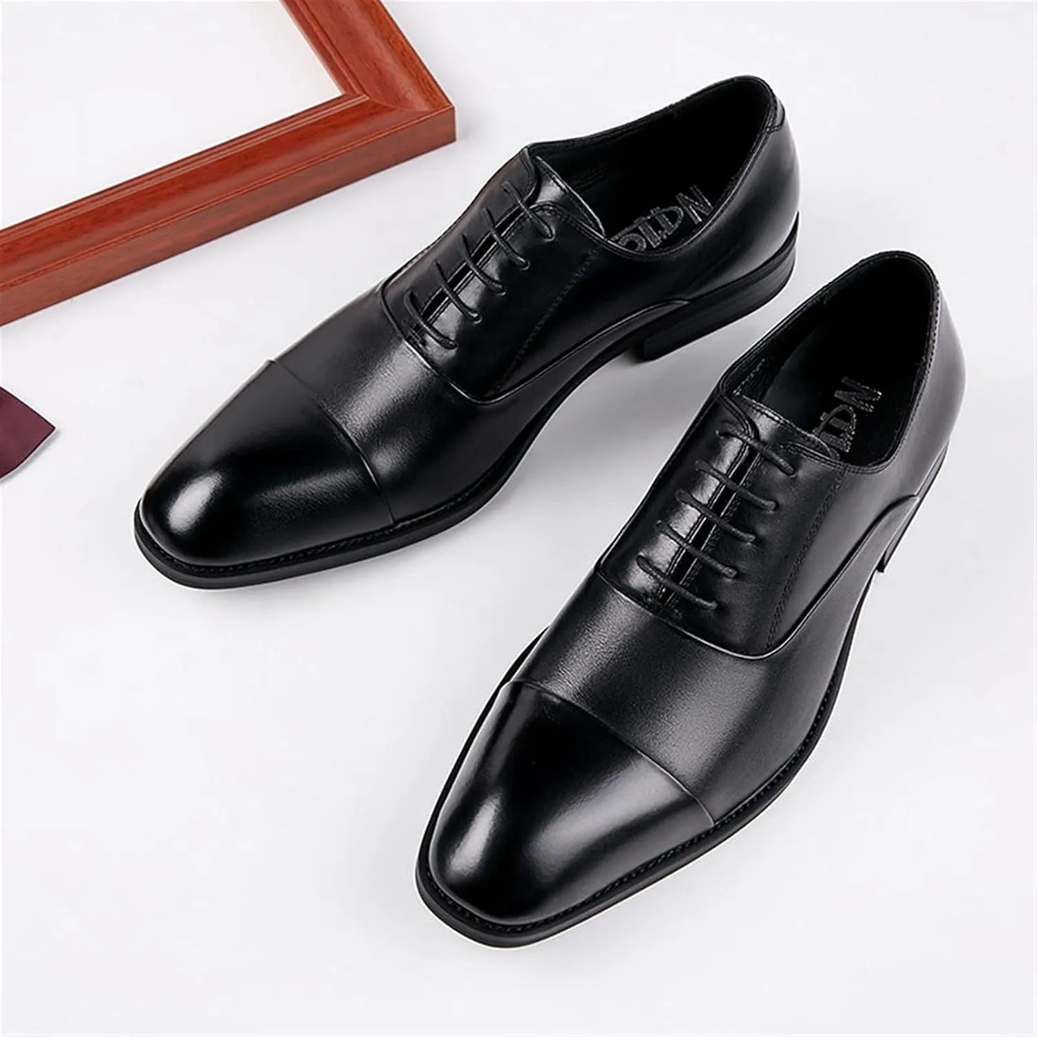 Single Season Dress Oxford for Men Lace Up Cap Toe Breathable Round Toe Genuine Leather Slip Resistant Rubber Sole Block Heel Low Top Non Slip Prom Very Popular Among Young People