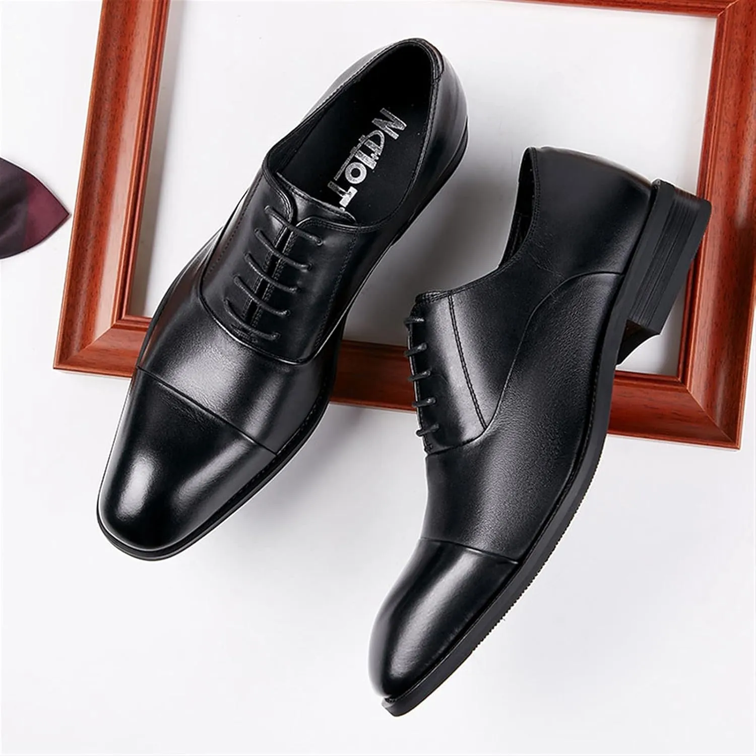 Single Season Dress Oxford for Men Lace Up Cap Toe Breathable Round Toe Genuine Leather Slip Resistant Rubber Sole Block Heel Low Top Non Slip Prom Very Popular Among Young People