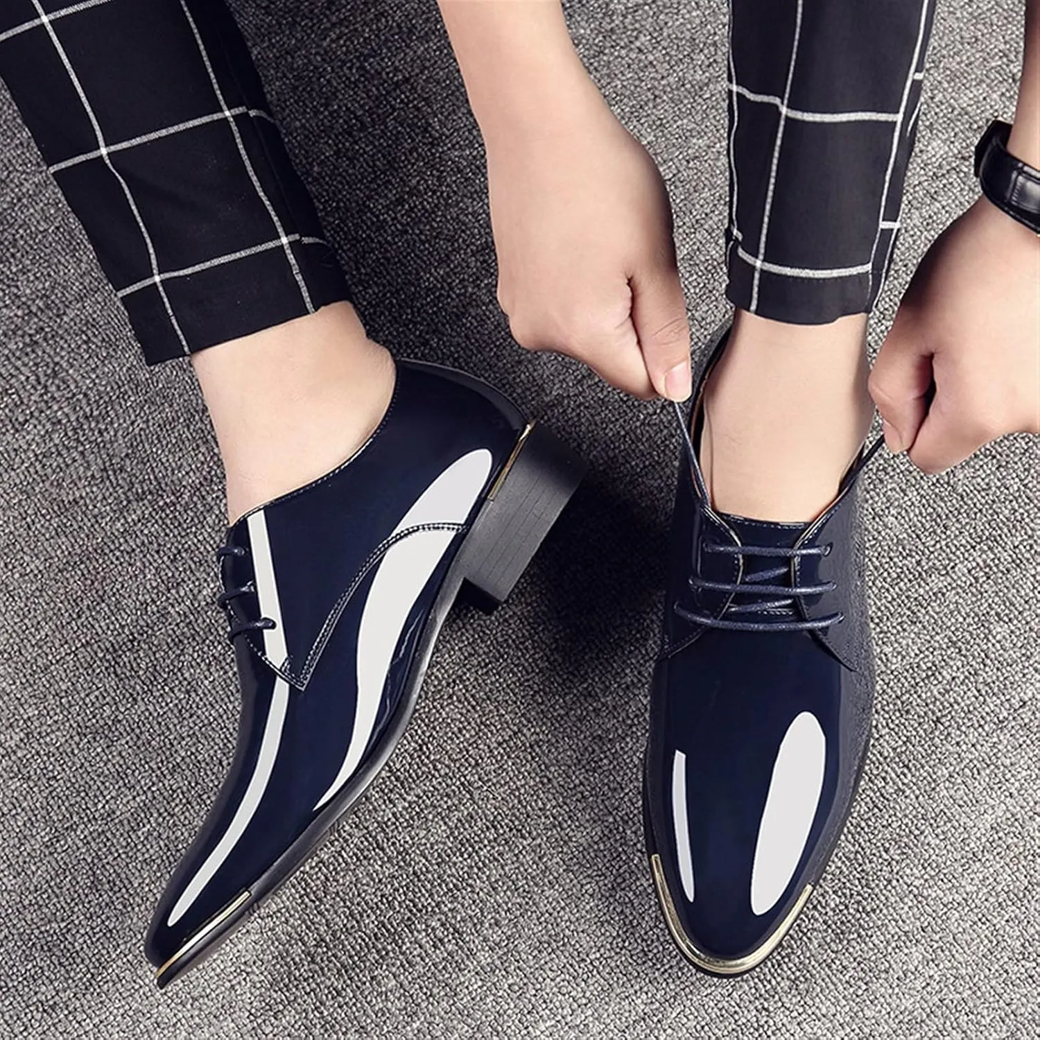 Single Season Shoes Dress Oxford for Men Lace Up Derby Shoes Round Toe Faux Leather Rubber Sole Block Heel Slip Resistant Anti-Slip Wedding Very Popular Among Young People