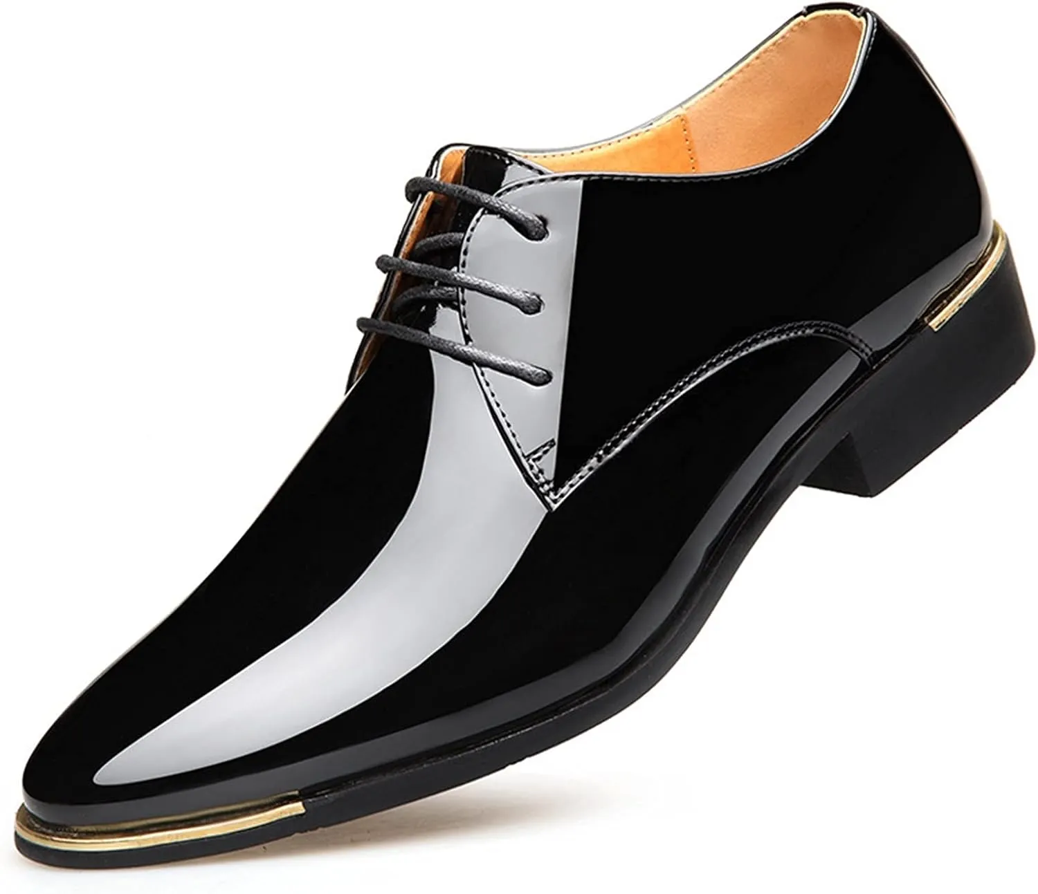 Single Season Shoes Dress Oxford for Men Lace Up Derby Shoes Round Toe Faux Leather Rubber Sole Block Heel Slip Resistant Anti-Slip Wedding Very Popular Among Young People