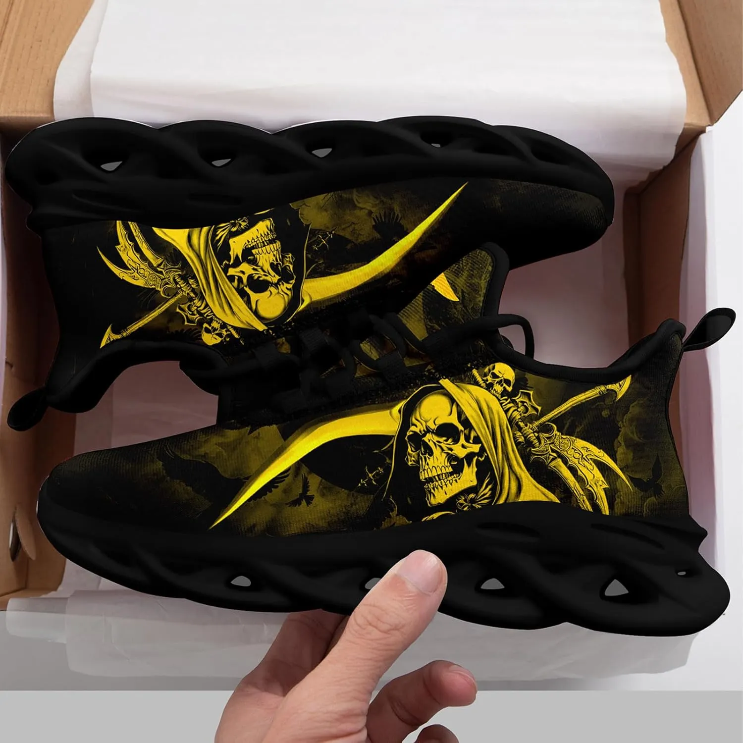 Skull Road Running Shoes for Men Women Athletic Cushioned Durable Sport Tennis Shoes Cool Scythe Cross-Training Sneakers