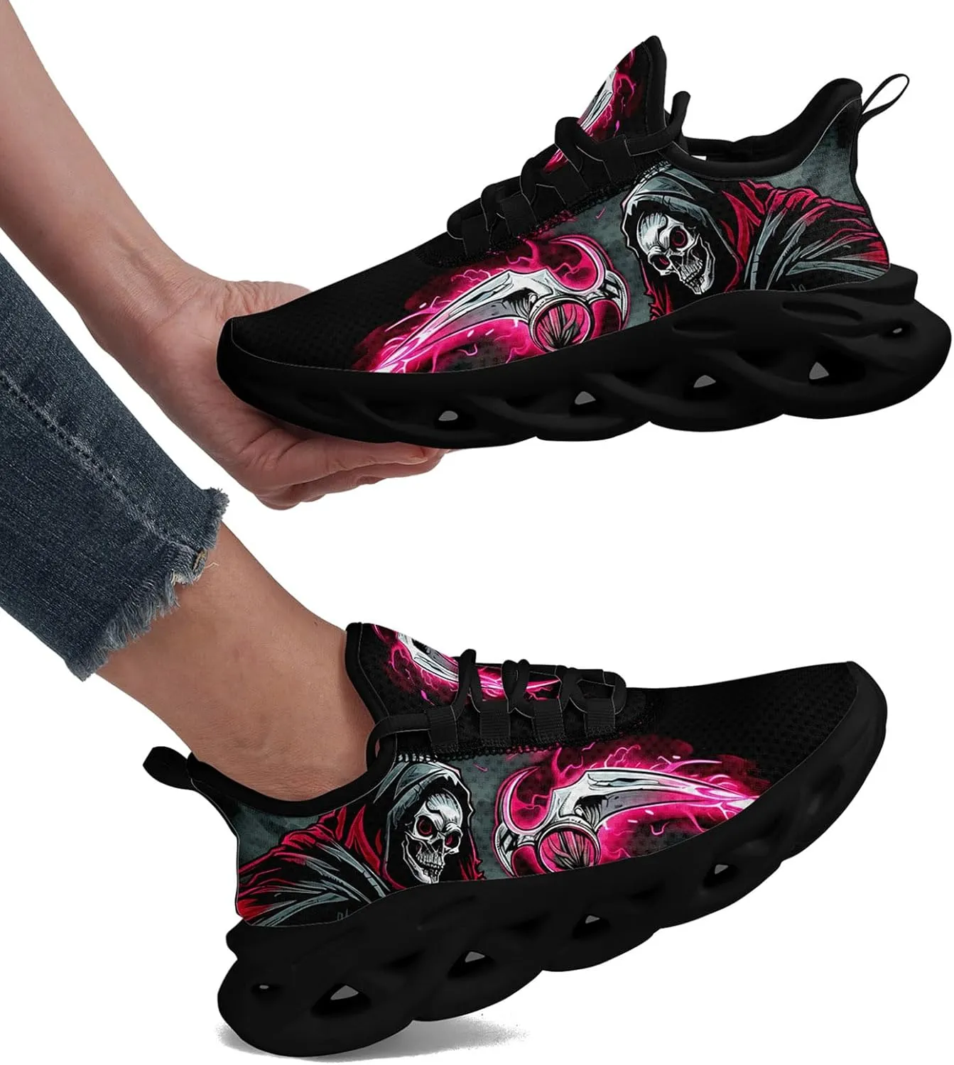 Skull Road Running Shoes for Men Women Athletic Cushioned Durable Sport Tennis Shoes Cool Scythe Cross-Training Sneakers
