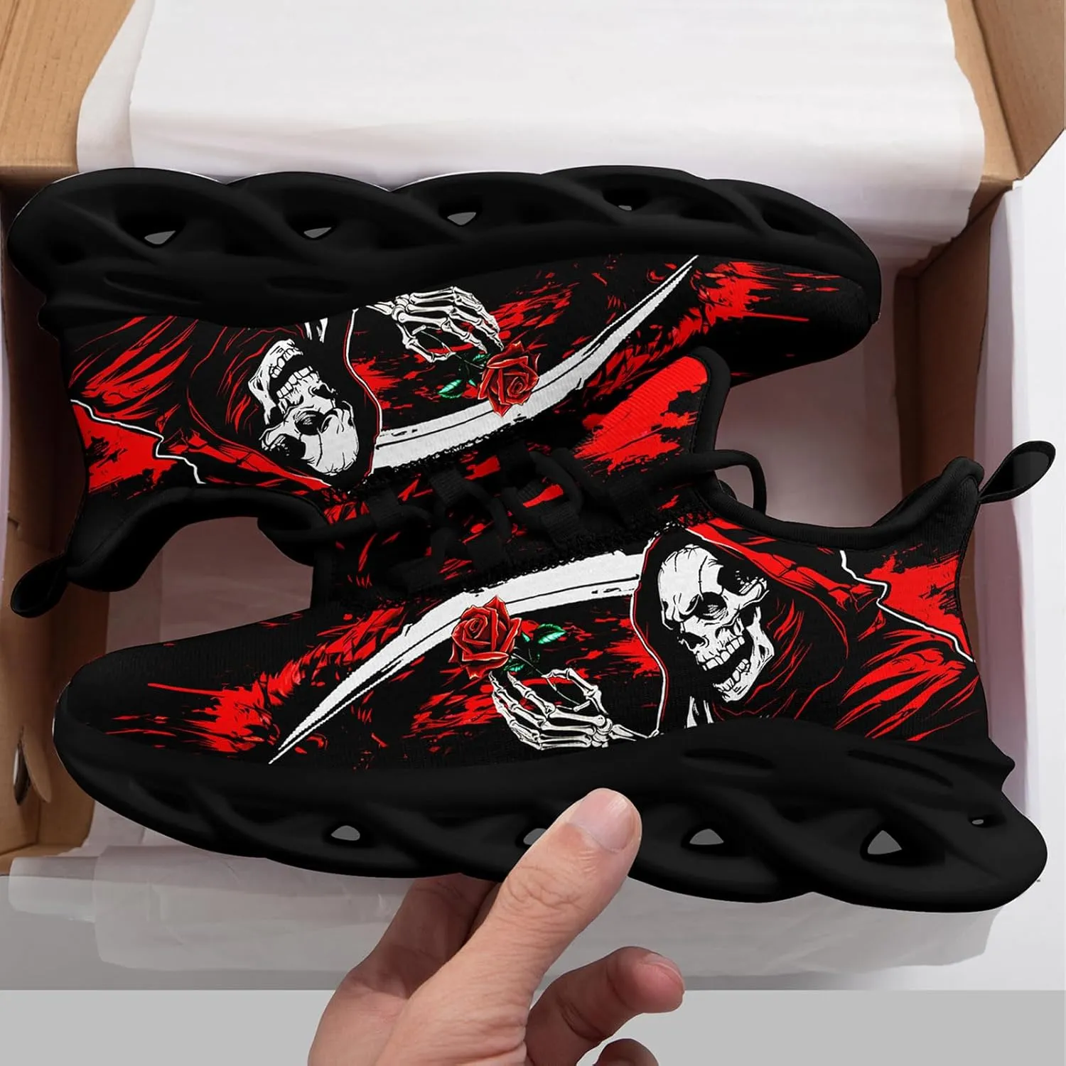 Skull Road Running Shoes for Men Women Athletic Cushioned Durable Sport Tennis Shoes Cool Scythe Cross-Training Sneakers