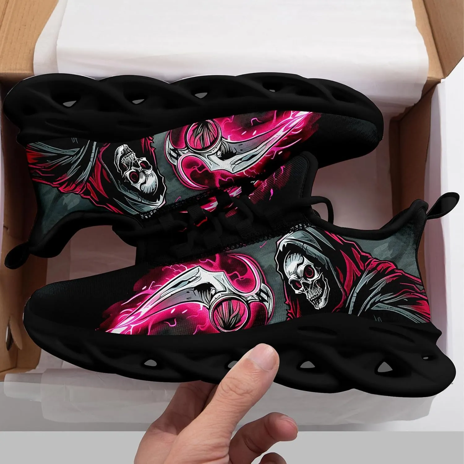 Skull Road Running Shoes for Men Women Athletic Cushioned Durable Sport Tennis Shoes Cool Scythe Cross-Training Sneakers