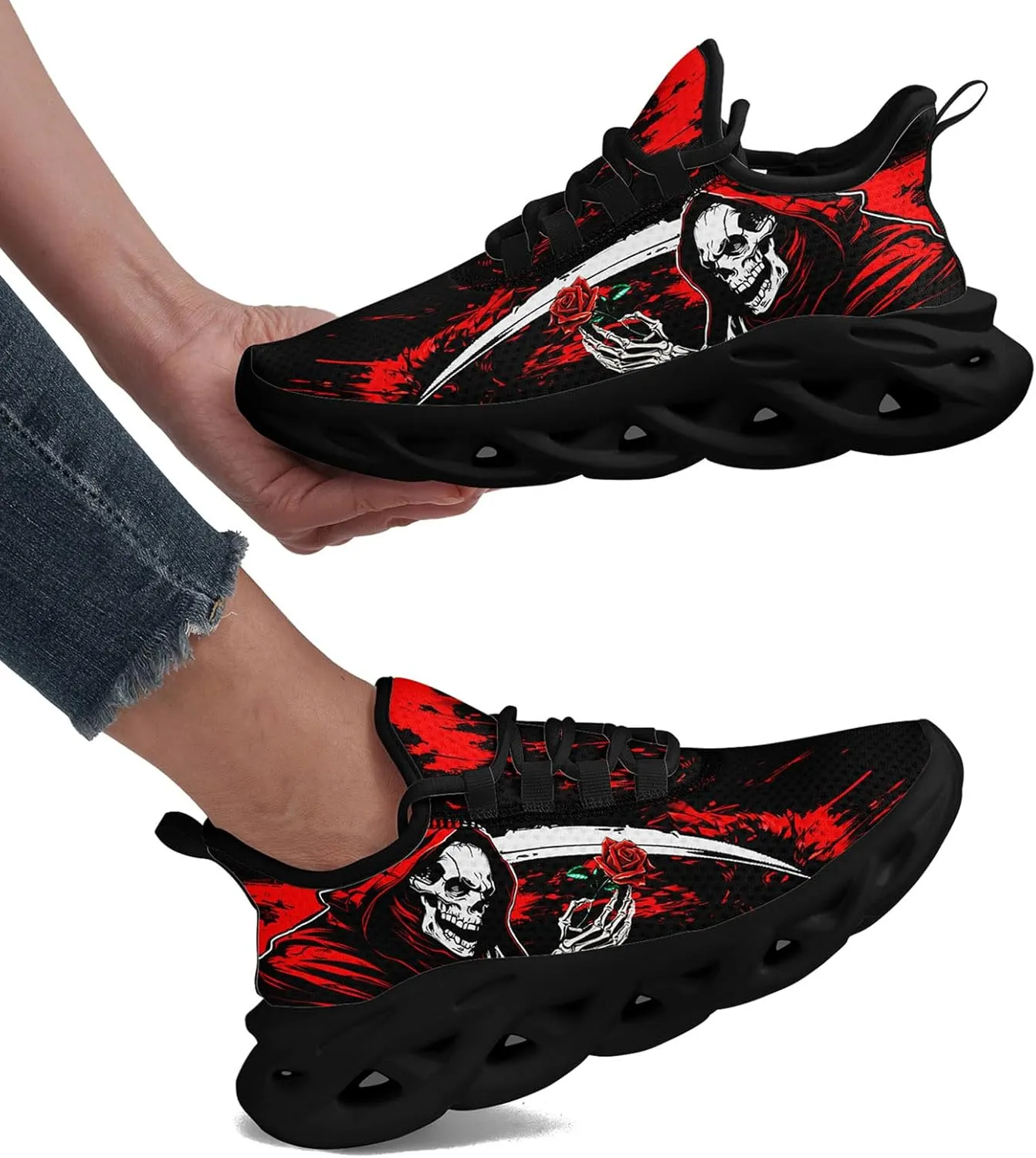 Skull Road Running Shoes for Men Women Athletic Cushioned Durable Sport Tennis Shoes Cool Scythe Cross-Training Sneakers