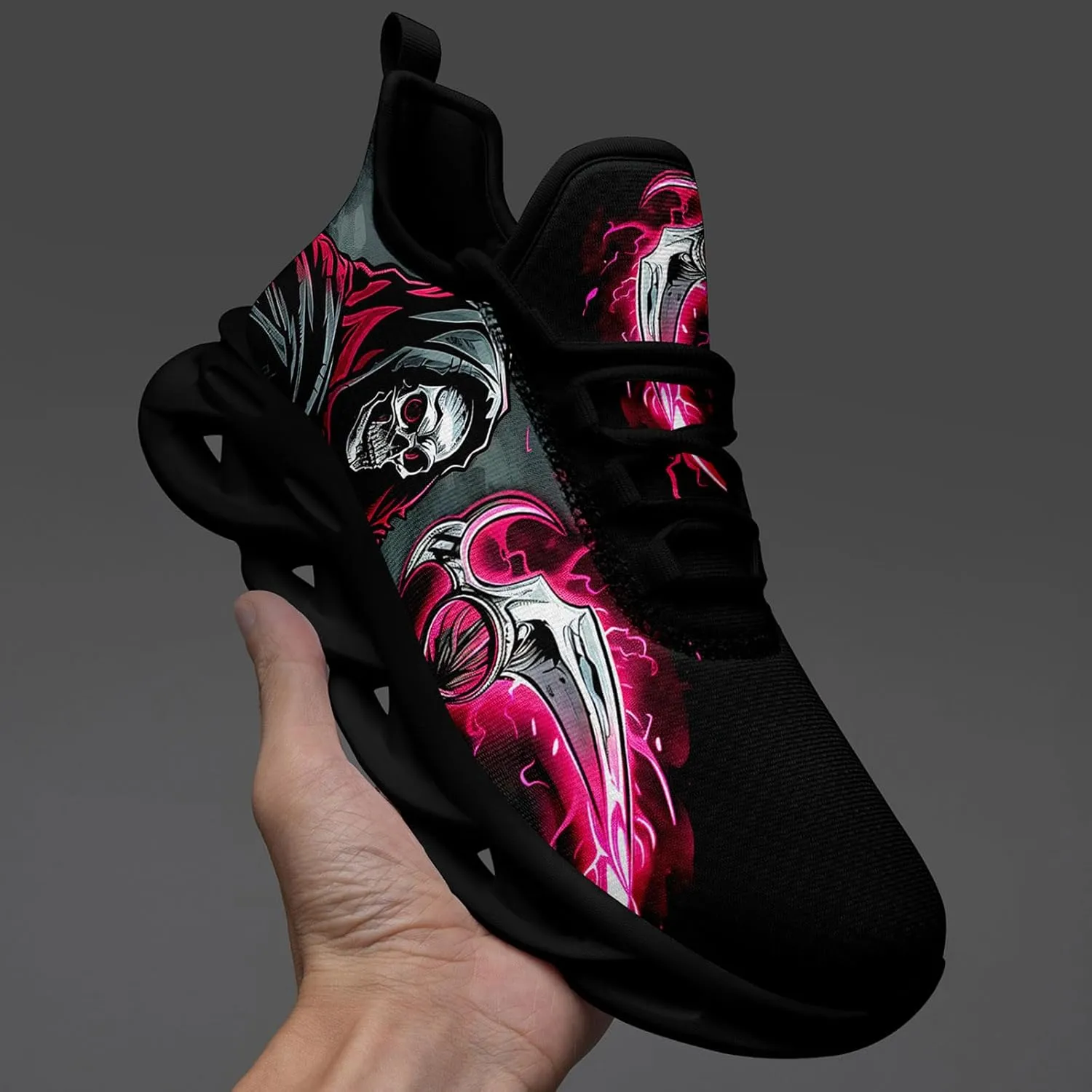 Skull Road Running Shoes for Men Women Athletic Cushioned Durable Sport Tennis Shoes Cool Scythe Cross-Training Sneakers