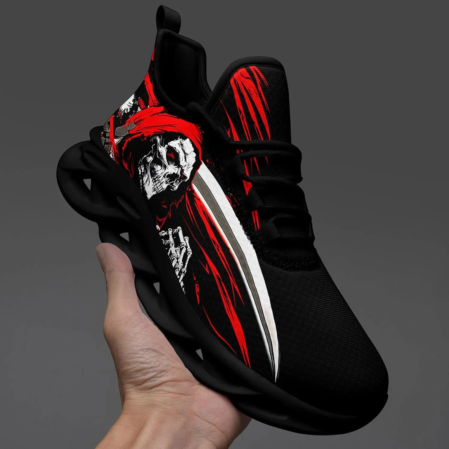Skull Road Running Shoes for Men Women Athletic Cushioned Durable Sport Tennis Shoes Cool Scythe Cross-Training Sneakers