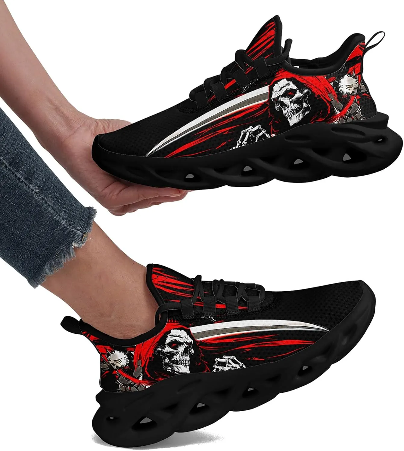 Skull Road Running Shoes for Men Women Athletic Cushioned Durable Sport Tennis Shoes Cool Scythe Cross-Training Sneakers