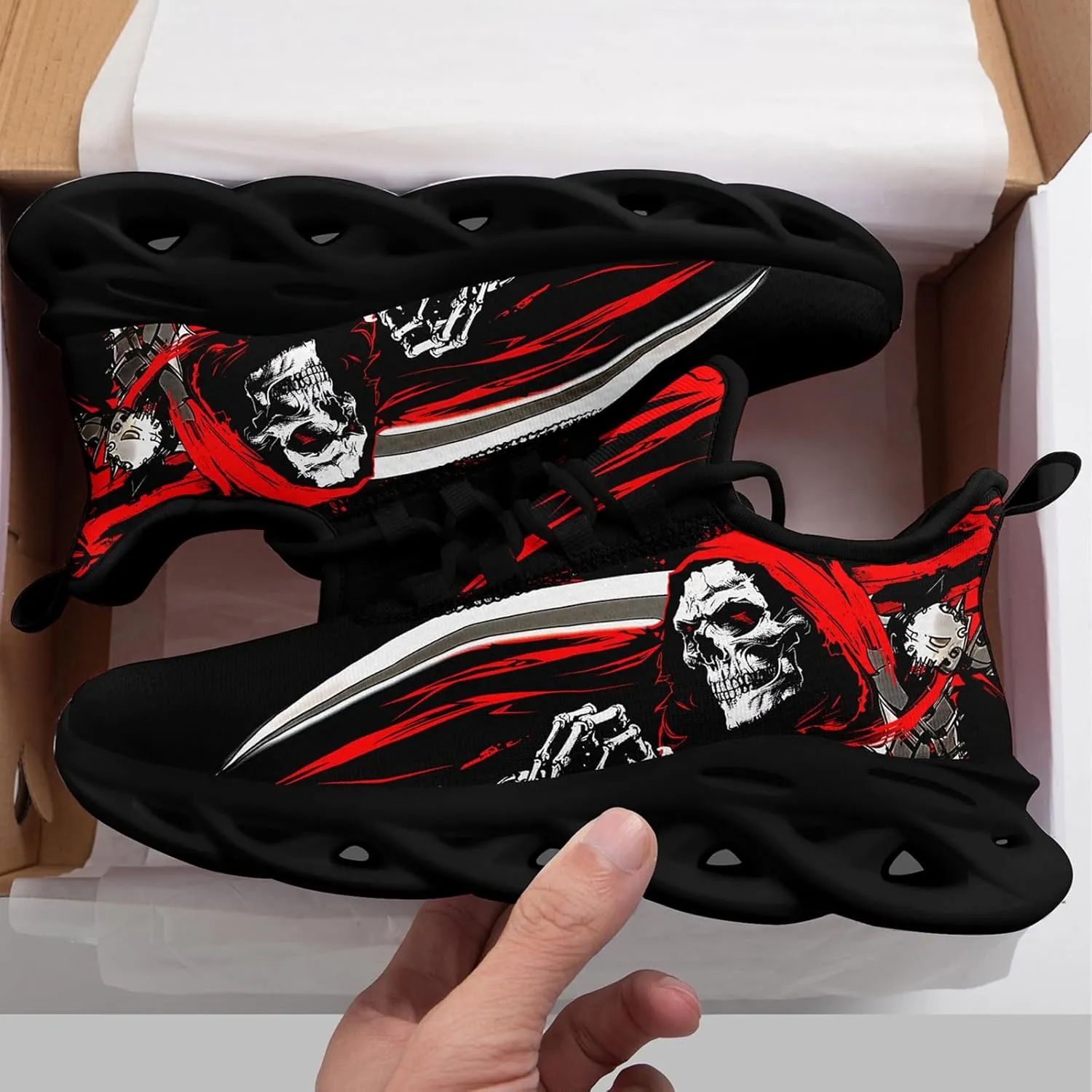 Skull Road Running Shoes for Men Women Athletic Cushioned Durable Sport Tennis Shoes Cool Scythe Cross-Training Sneakers